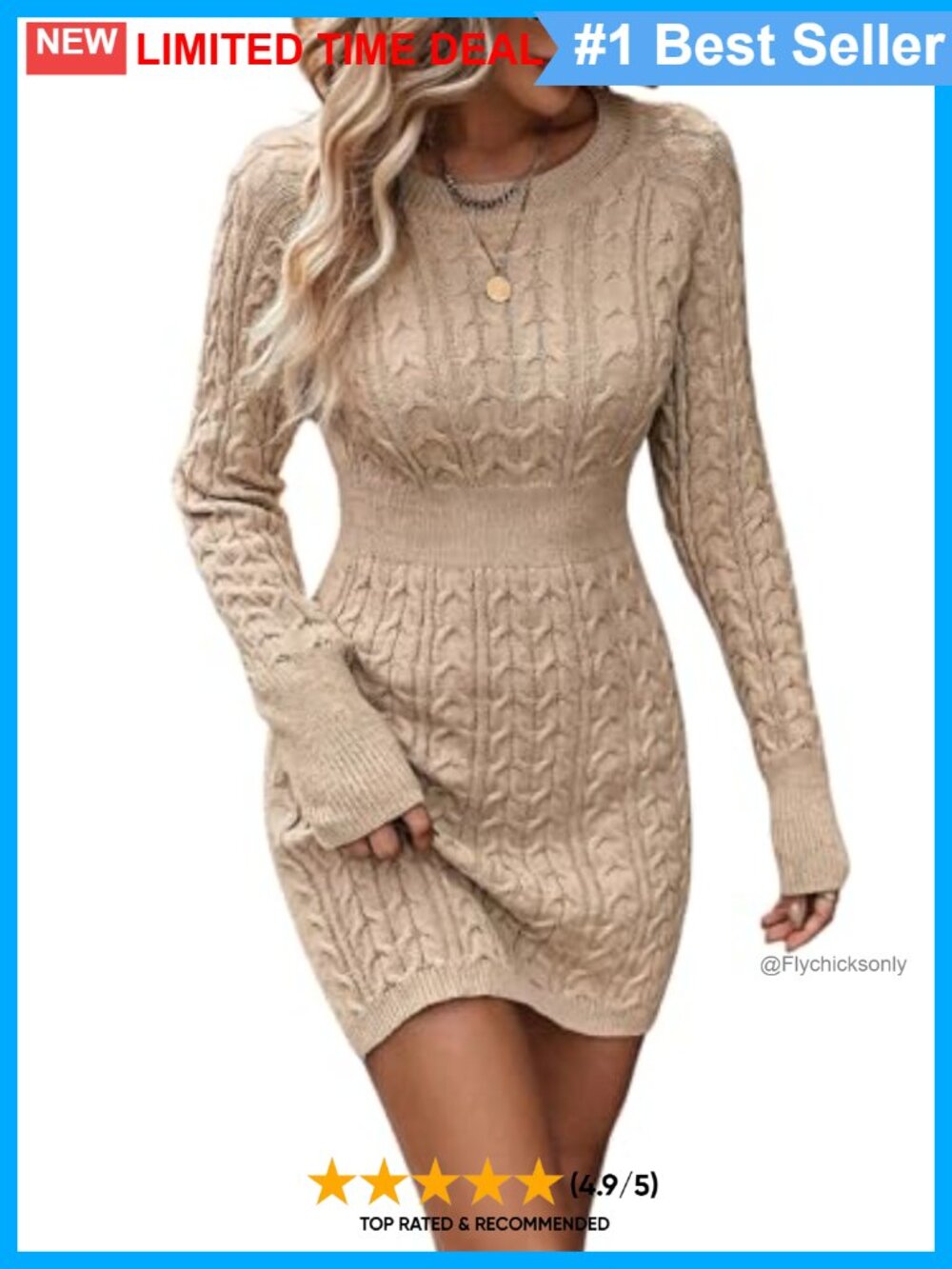 Cable Knit Sweater Dress Long Sleeve Round Neck High Waist Slim Fit Fall Winter
